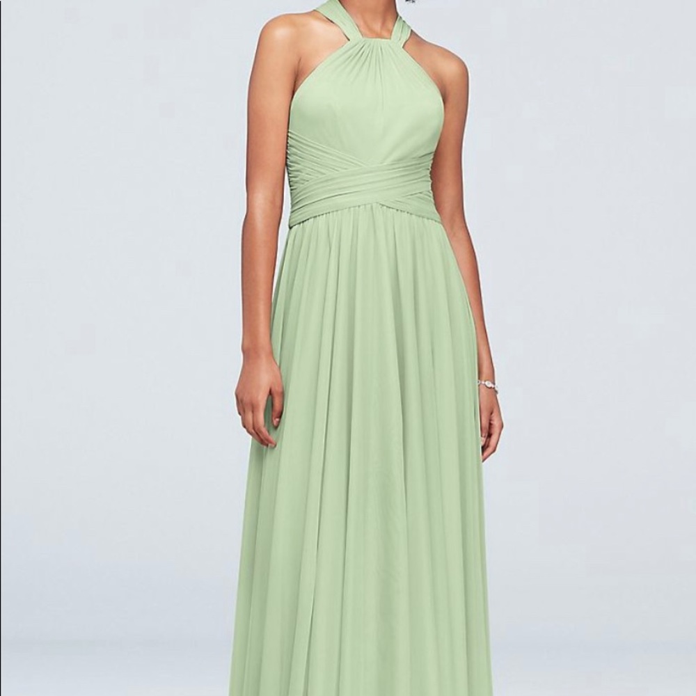 David’s Bridal Mesh Bridesmaid Dress- High-Neck Halter STYLE# F19931, Sangria